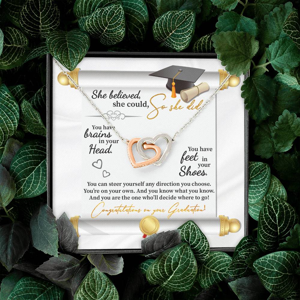 She Believed She Could So She Did Congratulations On Your Graduation Joined Interlocking Hearts Necklace