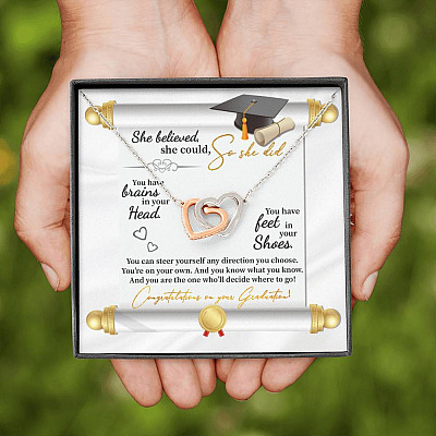 She Believed She Could So She Did Congratulations On Your Graduation Joined Interlocking Hearts Necklace