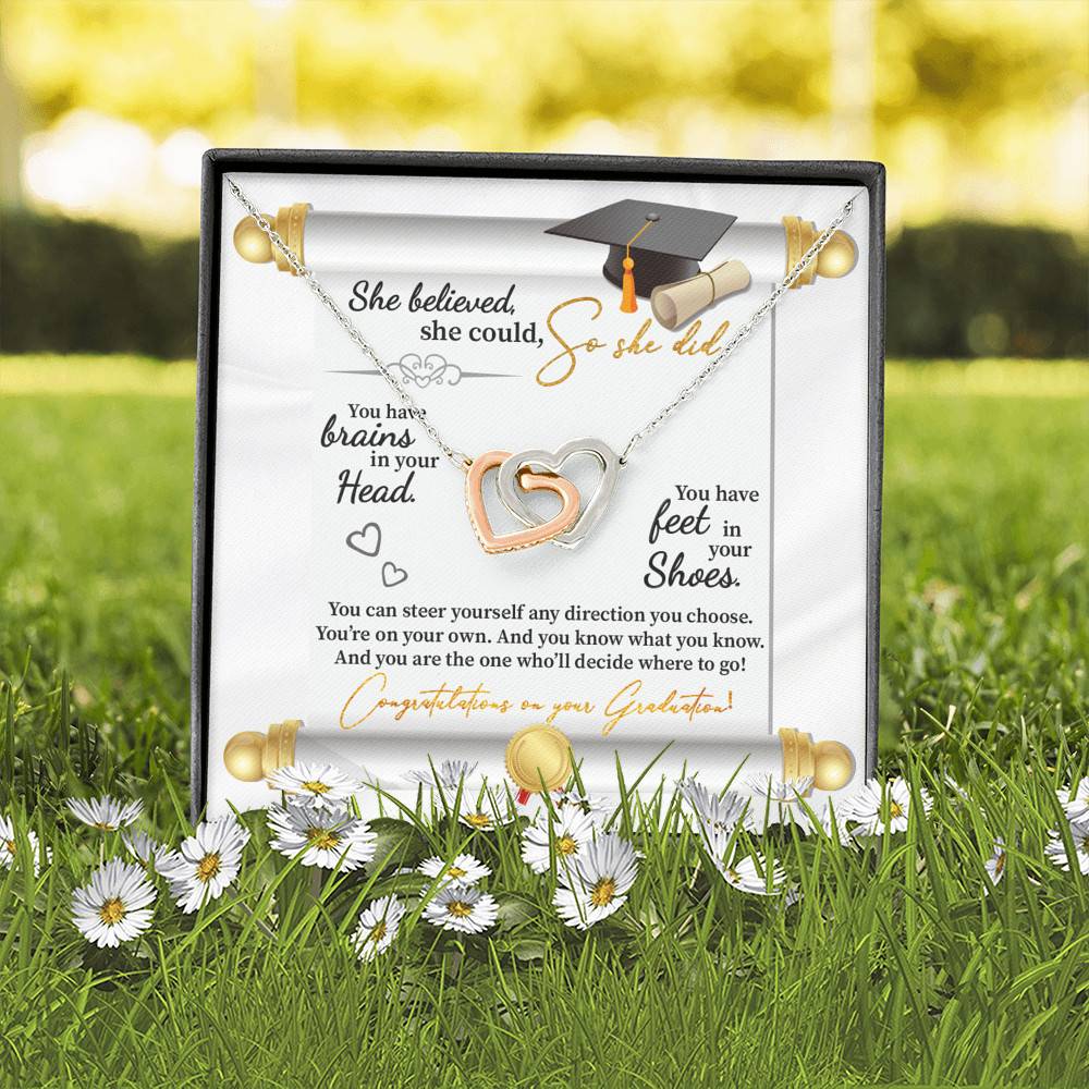 She Believed She Could So She Did Congratulations On Your Graduation Joined Interlocking Hearts Necklace
