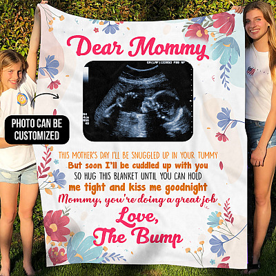 Personalized Custom Photo Dear Mommy Love The Bump Sonogram Picture Fleece Blanket - First Time Mom Gift
