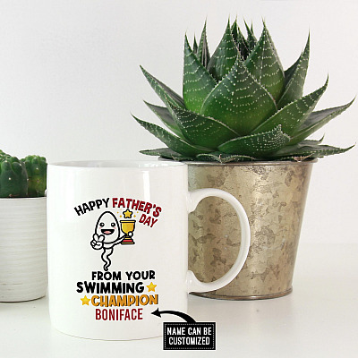 Alternative view of Personalized Funny Fathers Day Gift Coffee Mug - Happy Father's Day from Your Swimming Champion Travel Bottle