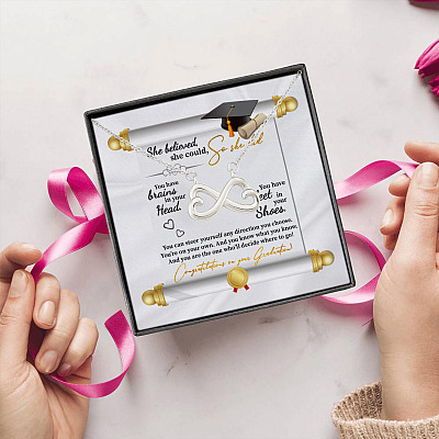 Alternative view of She Believed She Could So She Did Congratulations On Your Graduation Infinity Heart Pendant Necklace