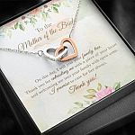 To The Mother Of The Bride On This Day I Will Join Your Family Tree From Groom Interlocking Hearts Pendant Necklace