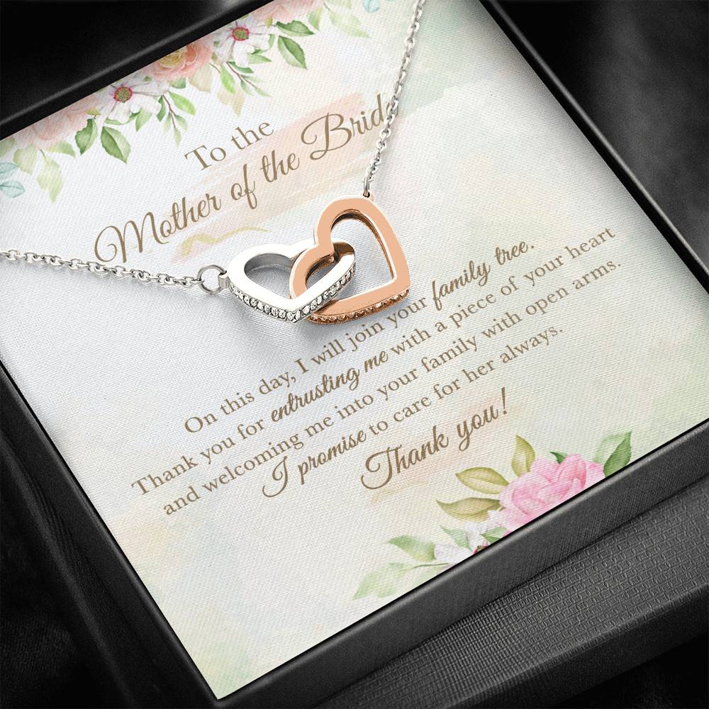 To The Mother Of The Bride On This Day I Will Join Your Family Tree From Groom Interlocking Hearts Pendant Necklace