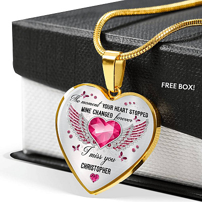 Personalized The Moment Your Heart Stopped Mine Changed Forever I Miss You Heart Pendant Necklace - Bangle