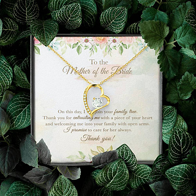 To The Mother Of The Bride On This Day I Will Join Your Family Tree From Groom Forever Love Heart Pendant Necklace