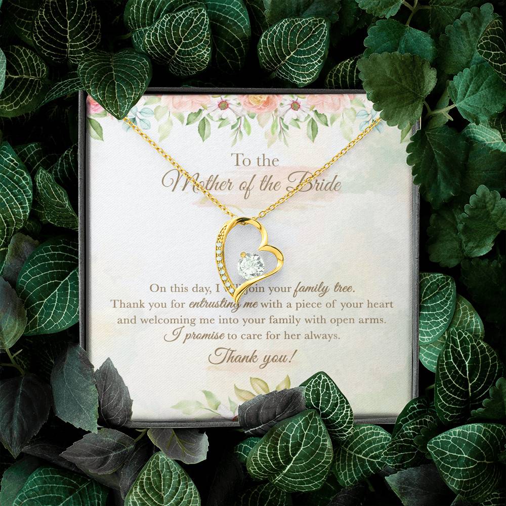 To The Mother Of The Bride On This Day I Will Join Your Family Tree From Groom Forever Love Heart Pendant Necklace