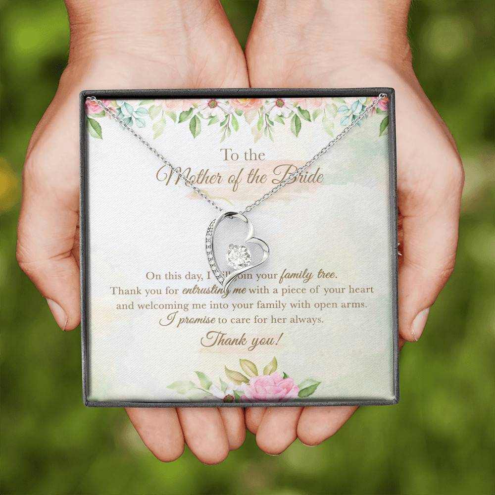 To The Mother Of The Bride On This Day I Will Join Your Family Tree From Groom Forever Love Heart Pendant Necklace