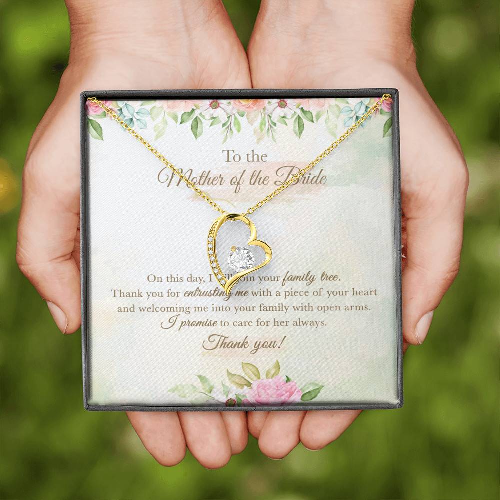 To The Mother Of The Bride On This Day I Will Join Your Family Tree From Groom Forever Love Heart Pendant Necklace