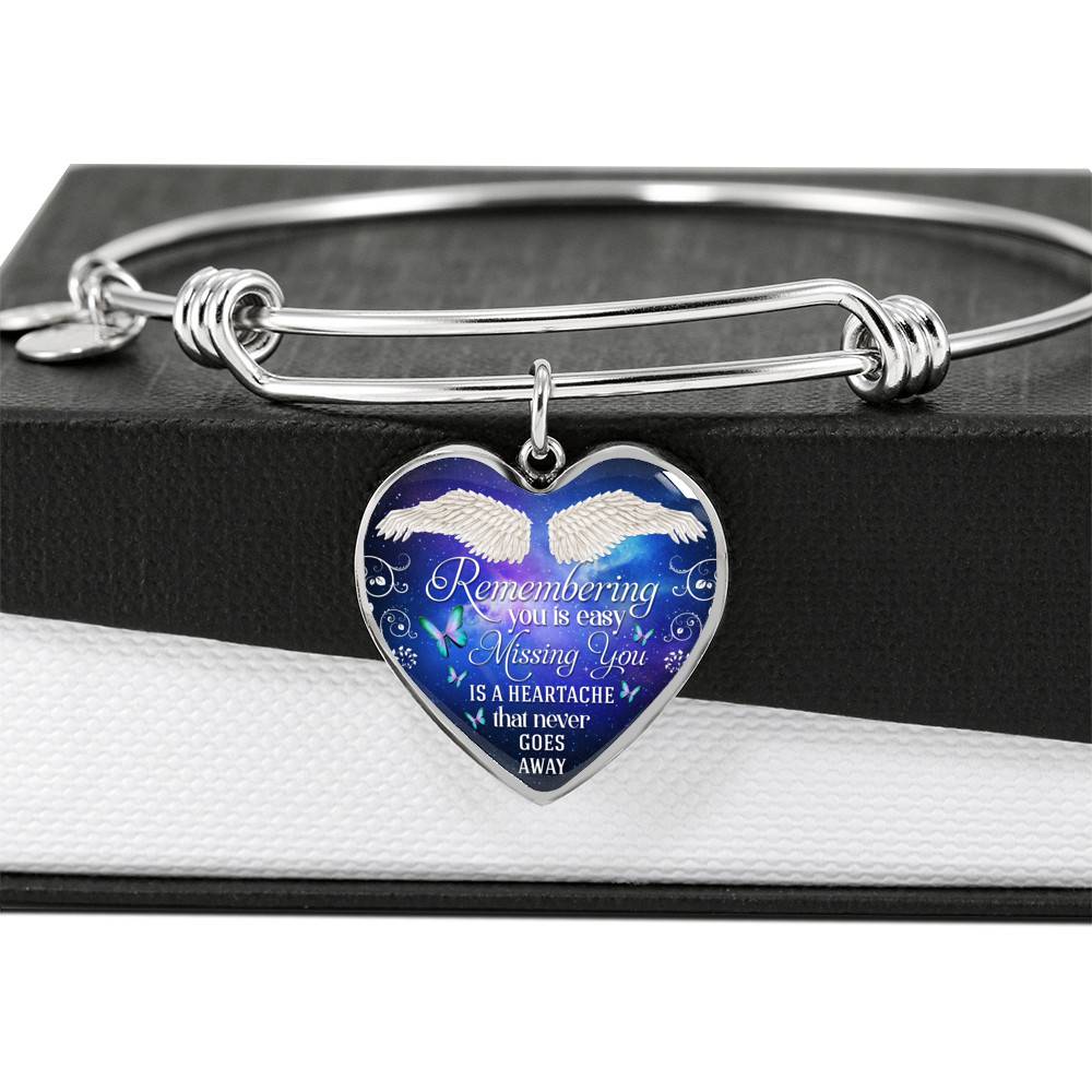 Remembering You Is Easy I Do It Everyday Missing You Is a Heartache Sympathy Heart Pendant Necklace - Bangle