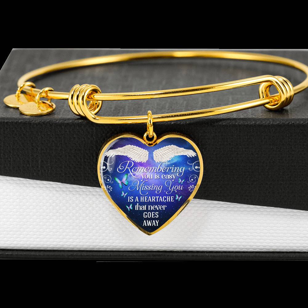 Remembering You Is Easy I Do It Everyday Missing You Is a Heartache Sympathy Heart Pendant Necklace - Bangle