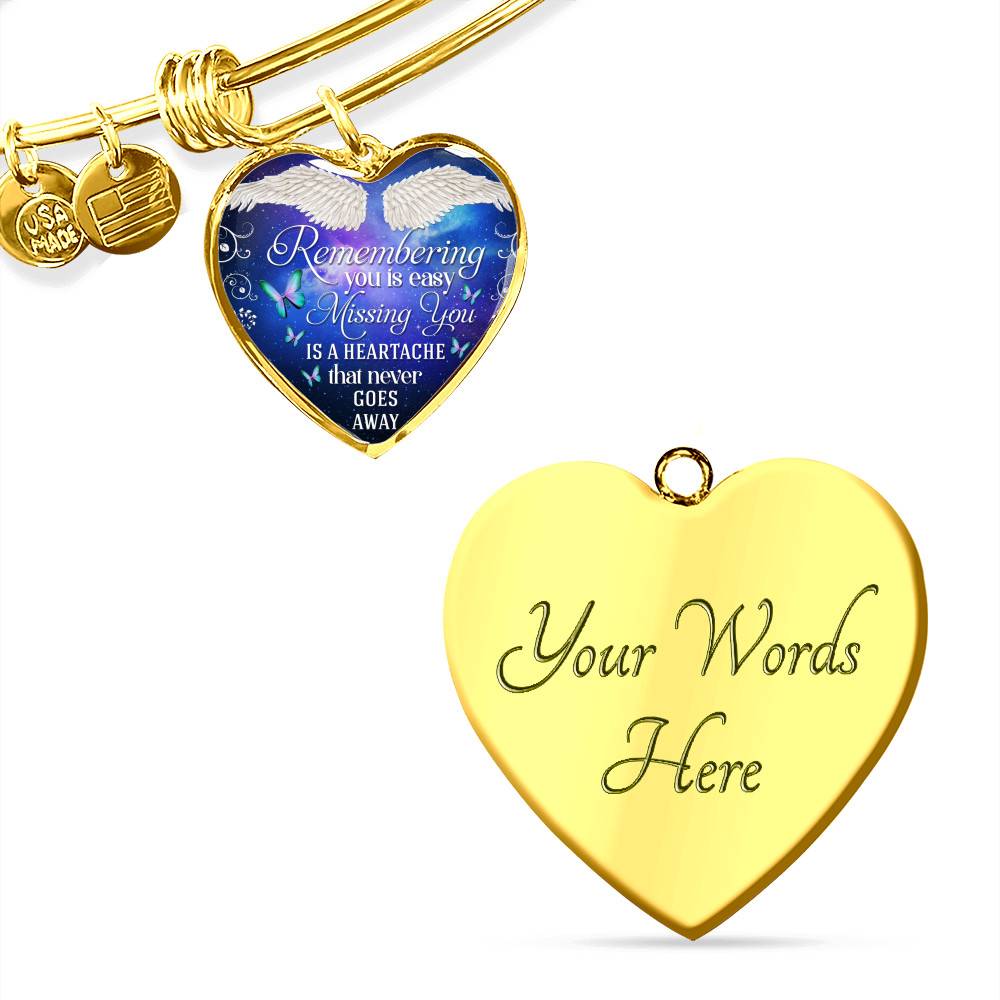 Remembering You Is Easy I Do It Everyday Missing You Is a Heartache Sympathy Heart Pendant Necklace - Bangle