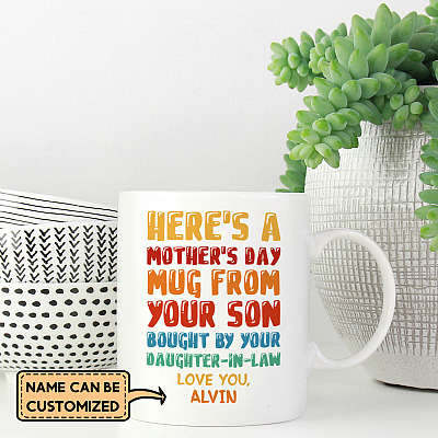 Alternative view of Personalized Here's A Mothers Day Mug Bought By Your Daughter In Law Ceramic Coffee Mug - Beer Stein - Water Bottle