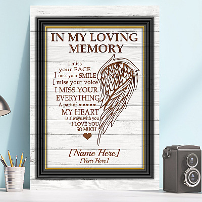 Alternative view of Personalized In My Loving Memory Framed Canvas - I Miss Your Face I Miss Your Smile Unframed Poster