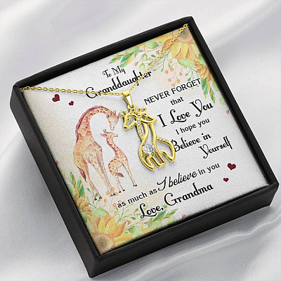 To My Granddaughter Never Forget I Love You I Hope You Believe in Yourself Giraffe Necklace Pendant Necklace