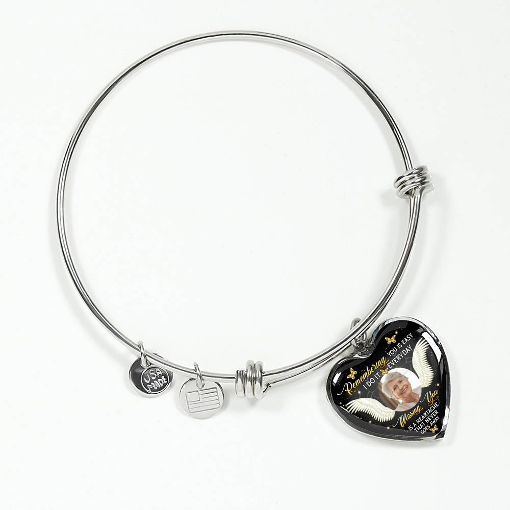 Personalized Photo Remembering You Is Easy I Do It Everyday Sympathy Heart Pendant Necklace - Bangle