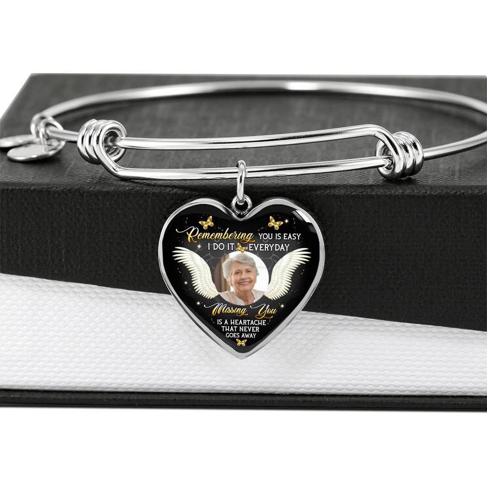 Personalized Photo Remembering You Is Easy I Do It Everyday Sympathy Heart Pendant Necklace - Bangle