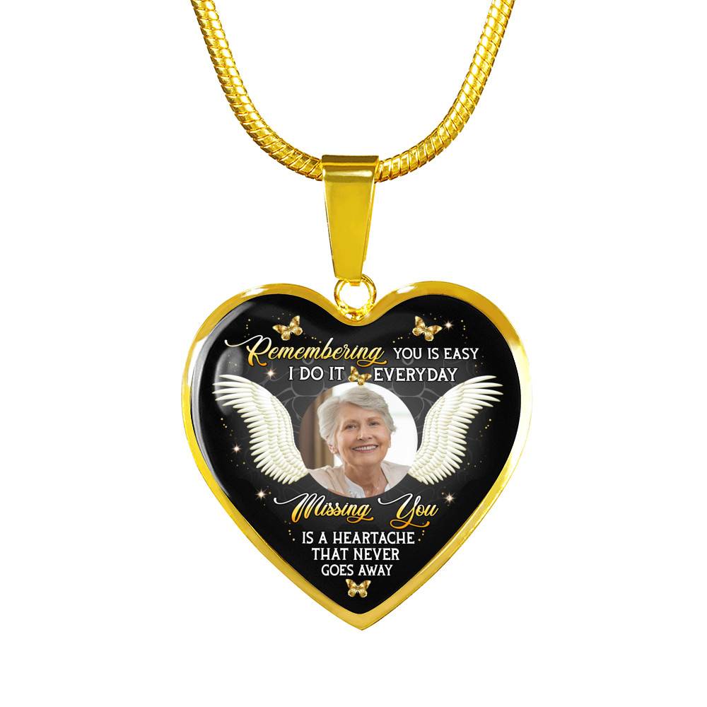 Personalized Photo Remembering You Is Easy I Do It Everyday Sympathy Heart Pendant Necklace - Bangle