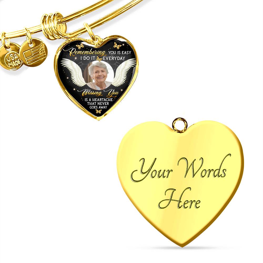 Personalized Photo Remembering You Is Easy I Do It Everyday Sympathy Heart Pendant Necklace - Bangle