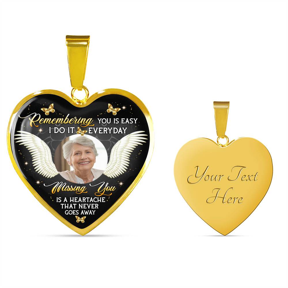 Personalized Photo Remembering You Is Easy I Do It Everyday Sympathy Heart Pendant Necklace - Bangle