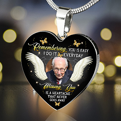 Personalized Photo Remembering You Is Easy I Do It Everyday Sympathy Heart Pendant Necklace - Bangle