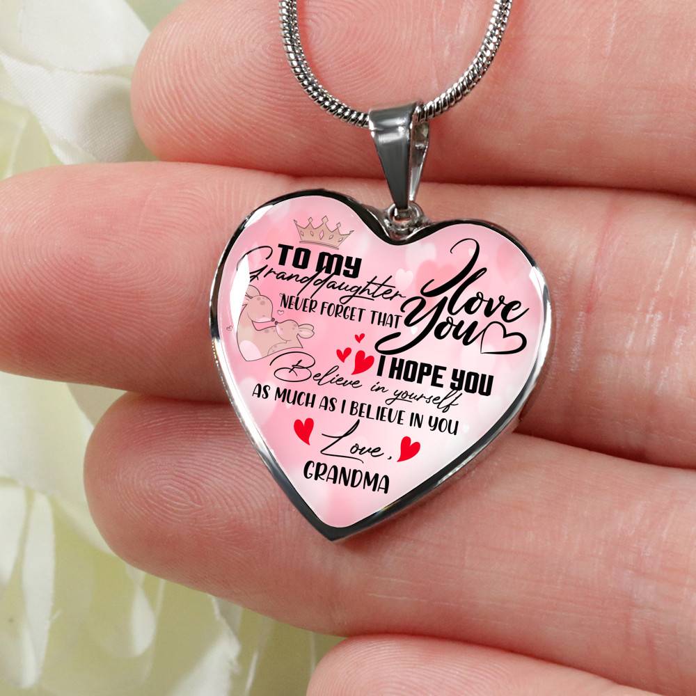 To My Granddaughter Never Forget I Love You I Hope You Believe in Yourself Heart Pendant Necklace - Bangle