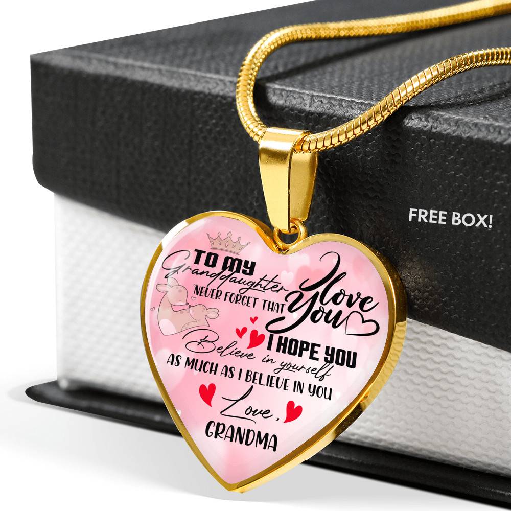 To My Granddaughter Never Forget I Love You I Hope You Believe in Yourself Heart Pendant Necklace - Bangle