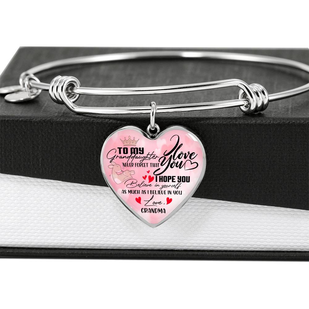 To My Granddaughter Never Forget I Love You I Hope You Believe in Yourself Heart Pendant Necklace - Bangle