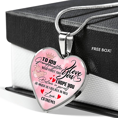 To My Granddaughter Never Forget I Love You I Hope You Believe in Yourself Heart Pendant Necklace - Bangle