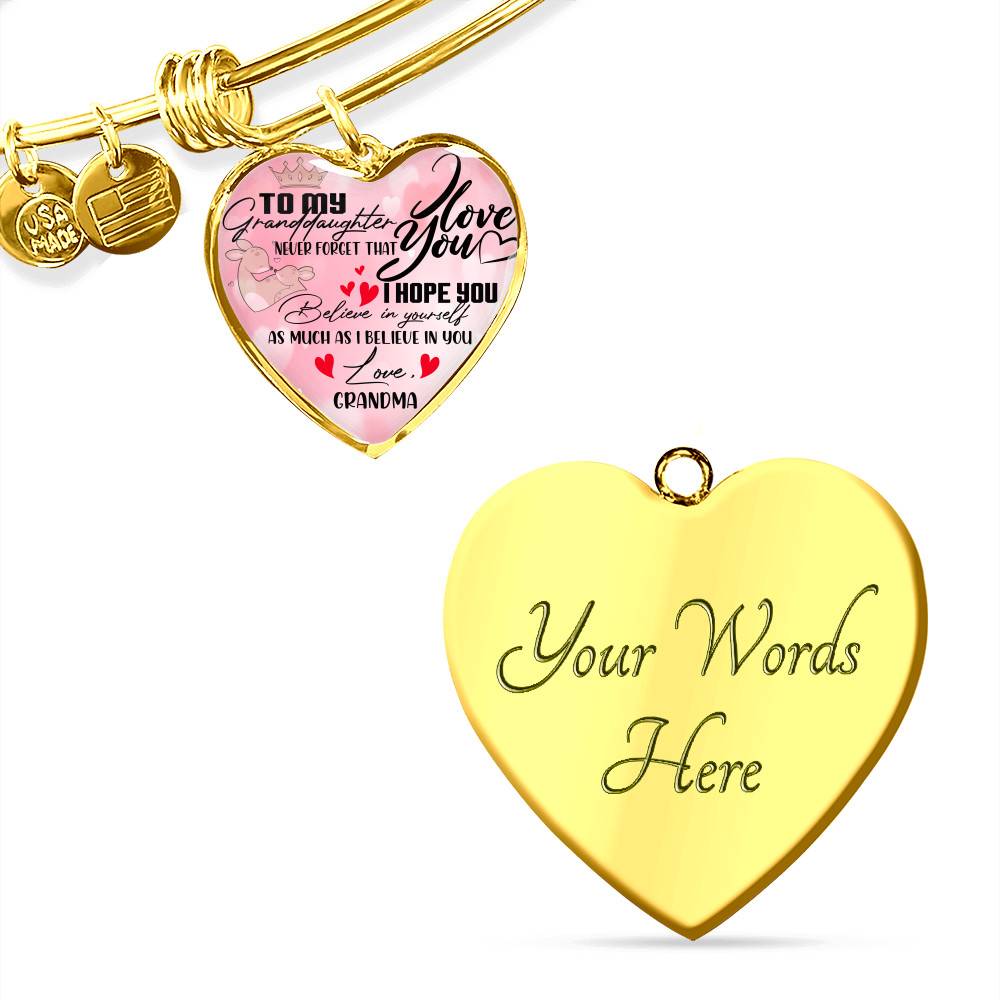 To My Granddaughter Never Forget I Love You I Hope You Believe in Yourself Heart Pendant Necklace - Bangle