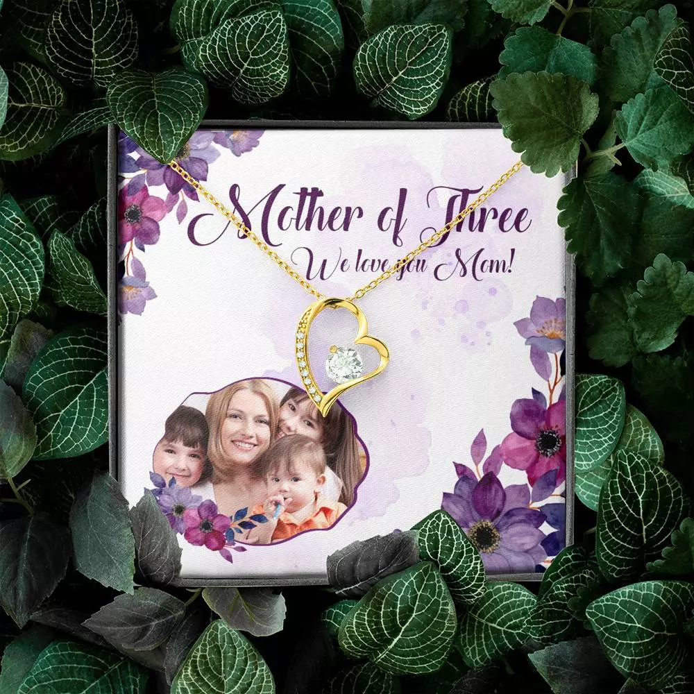 Personalized Photo Mother Of Three We Love You Mom Custom Image Forever Love Pendant Necklace