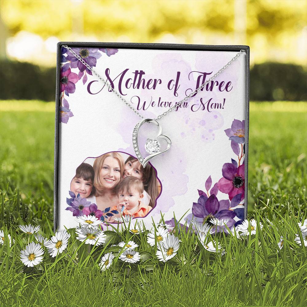 Personalized Photo Mother Of Three We Love You Mom Custom Image Forever Love Pendant Necklace