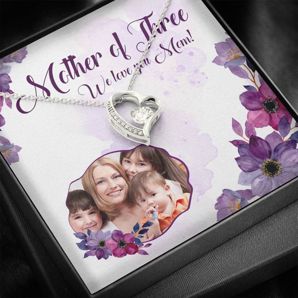 Personalized Photo Mother Of Three We Love You Mom Custom Image Forever Love Pendant Necklace