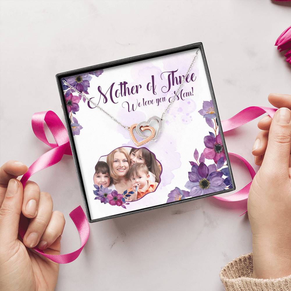 Personalized Photo Mother Of Three We Love You Mom Custom Image Interlocking Hearts Pendant Necklace Personalized Photo Mother Of Three We Love You Mom Custom Image Interlocking Hearts Pendant Necklace
