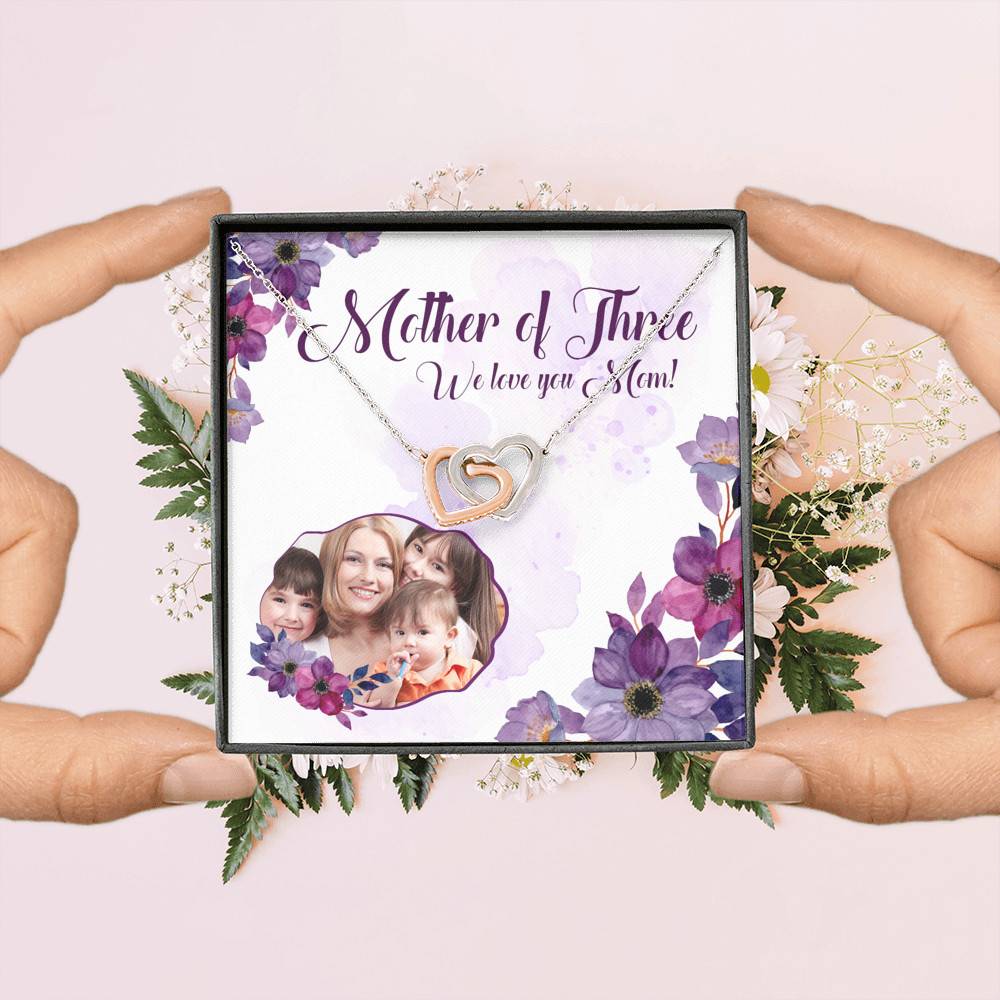 Personalized Photo Mother Of Three We Love You Mom Custom Image Interlocking Hearts Pendant Necklace Personalized Photo Mother Of Three We Love You Mom Custom Image Interlocking Hearts Pendant Necklace