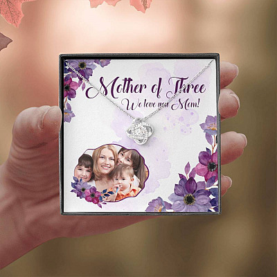 Personalized Photo Mother Of Three We Love You Mom Custom Image Love Knot Pendant Necklace