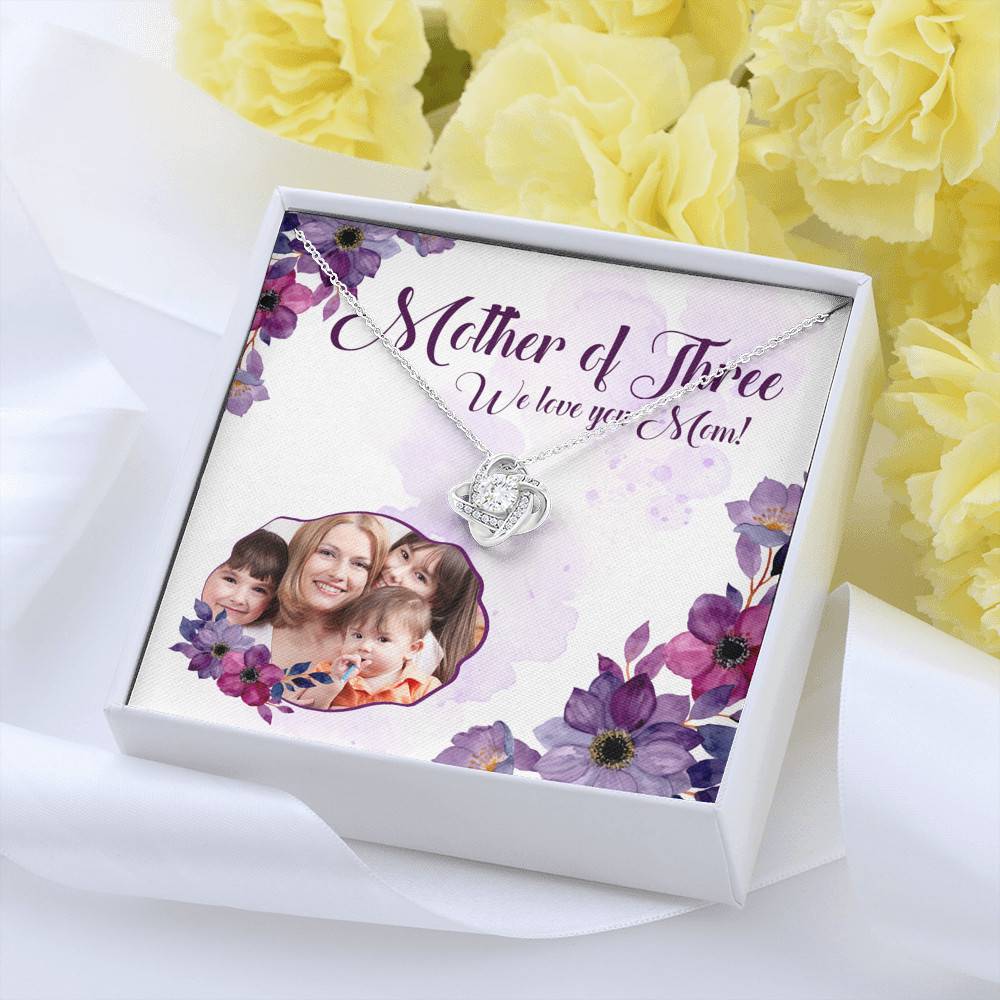 Personalized Photo Mother Of Three We Love You Mom Custom Image Love Knot Pendant Necklace Personalized Photo Mother Of Three We Love You Mom Custom Image Love Knot Pendant Necklace