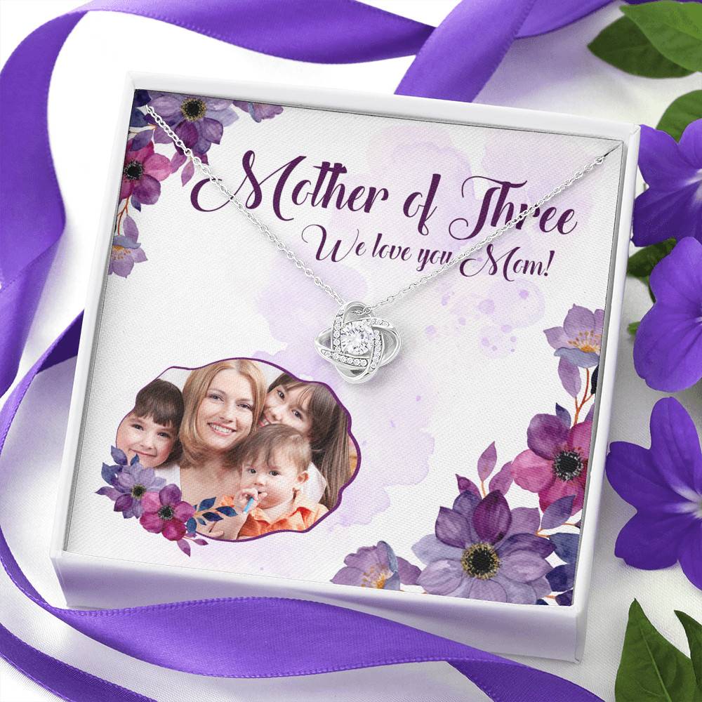 Personalized Photo Mother Of Three We Love You Mom Custom Image Love Knot Pendant Necklace Personalized Photo Mother Of Three We Love You Mom Custom Image Love Knot Pendant Necklace