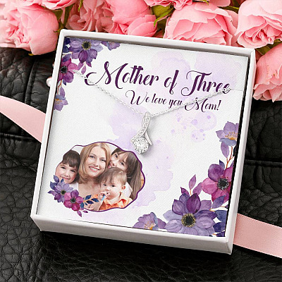 Personalized Photo Mother Of Three We Love You Mom Custom Image Alluring Beauty Necklace