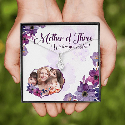Personalized Photo Mother Of Three We Love You Mom Custom Image Alluring Beauty Necklace