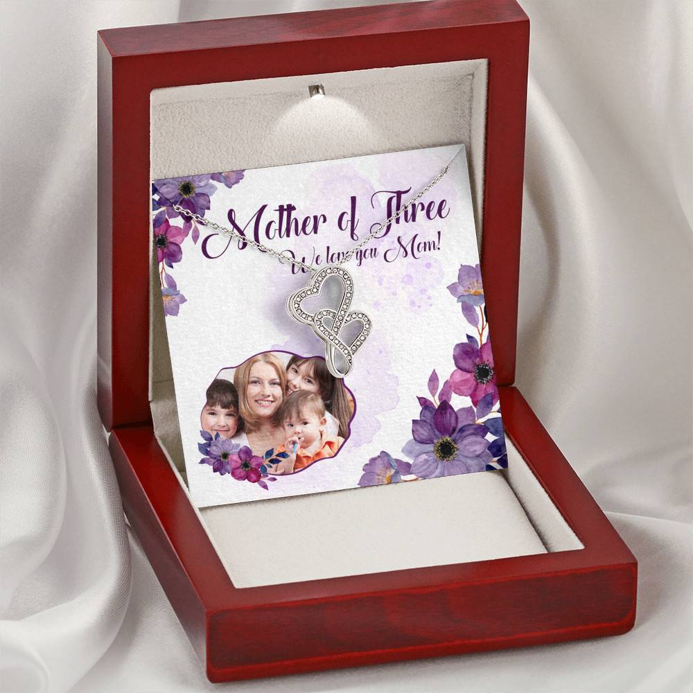 Personalized Photo Mother Of Three We Love You Mom Custom Image Double Hearts Pendant Necklace