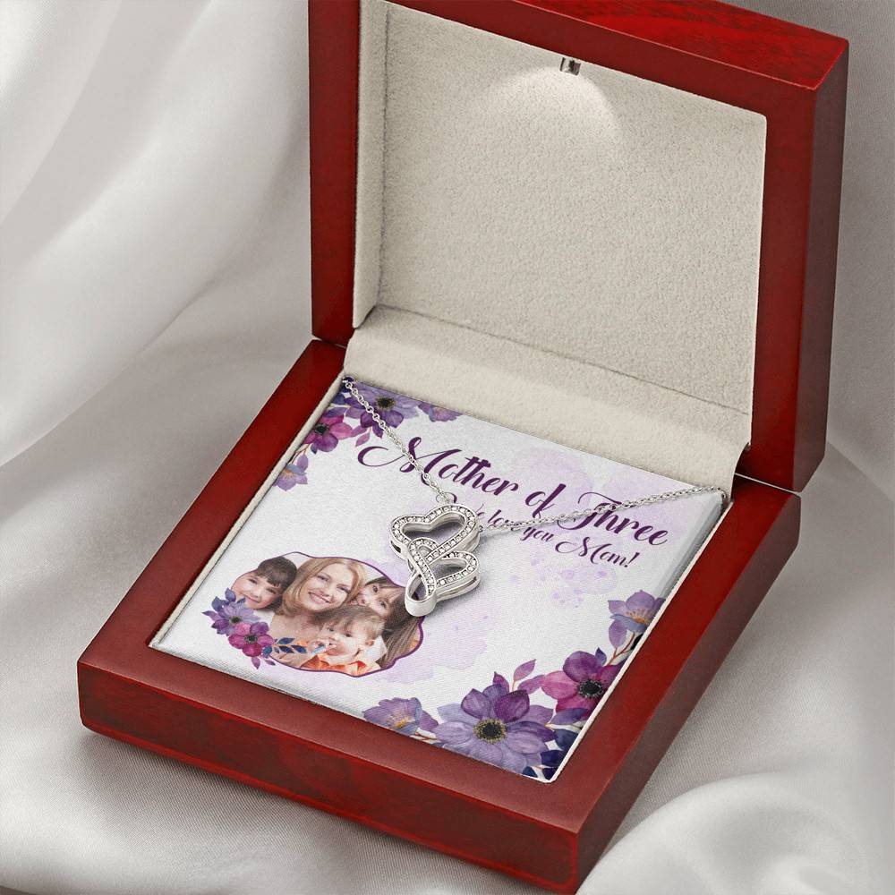 Personalized Photo Mother Of Three We Love You Mom Custom Image Double Hearts Pendant Necklace