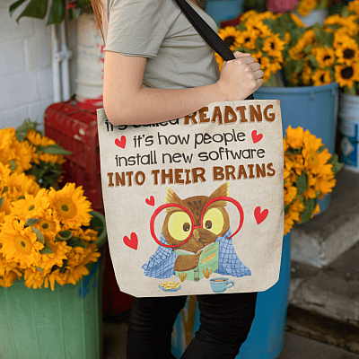 Alternative view of It's Called Reading It's how People Install New Software Into Their Brains All Over Print Tote Bag - Shoulder Bag