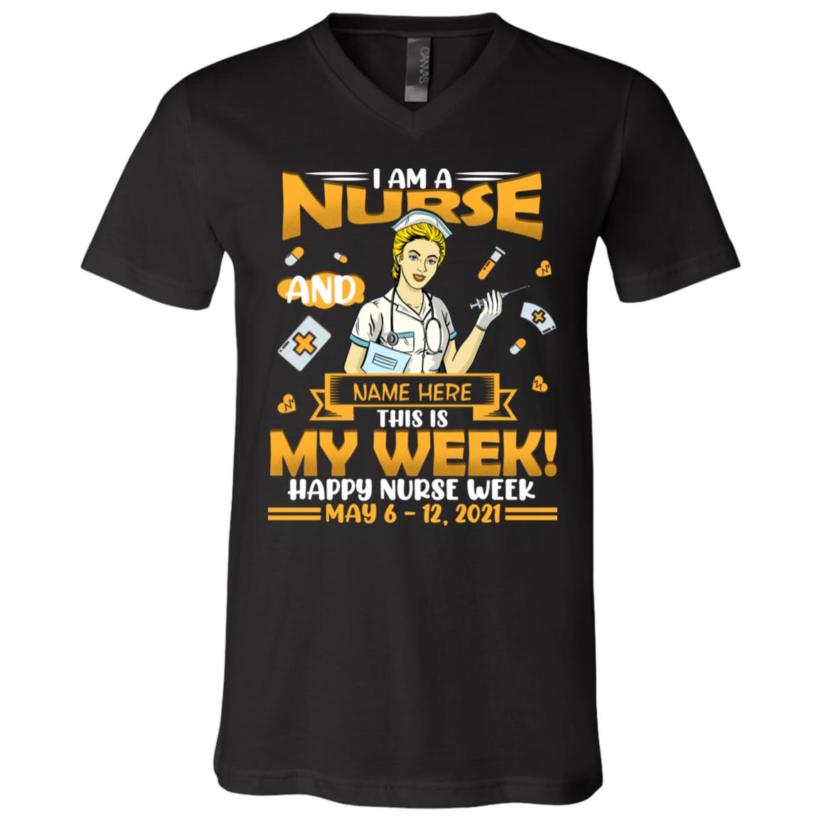 Personalized Nurse, Black, V-Neck T-Shirt