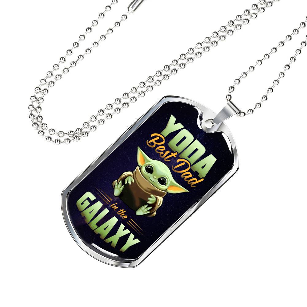 Funny Green Baby Alien You Da Best Dad in the Galaxy Father's Day Dog Tag Pendant Necklace
