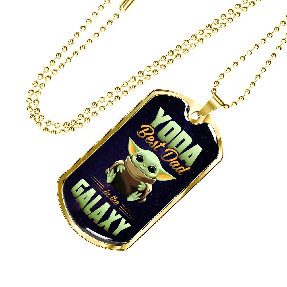 Funny Green Baby Alien You Da Best Dad in the Galaxy Father's Day Dog Tag Pendant Necklace