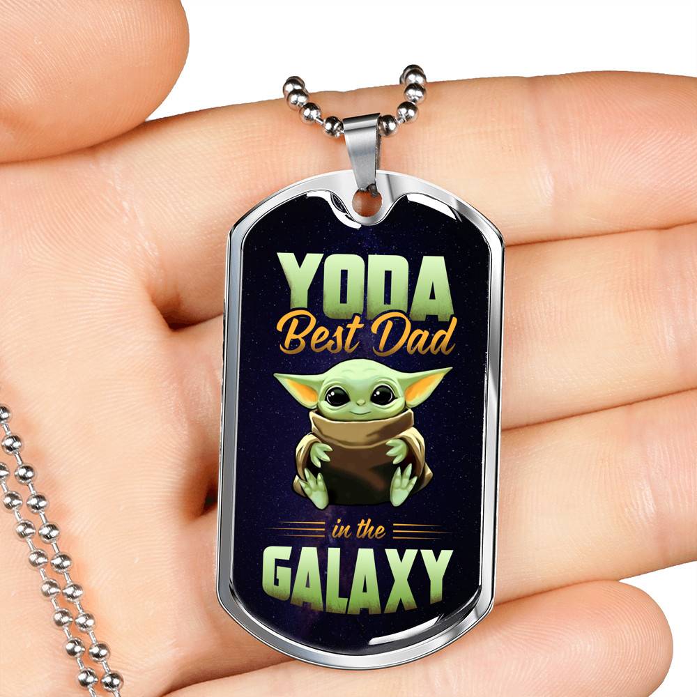 Funny Green Baby Alien You Da Best Dad in the Galaxy Father's Day Dog Tag Pendant Necklace