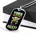 Funny Green Baby Alien You Da Best Dad in the Galaxy Father's Day Dog Tag Pendant Necklace
