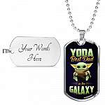 Funny Green Baby Alien You Da Best Dad in the Galaxy Father's Day Dog Tag Pendant Necklace