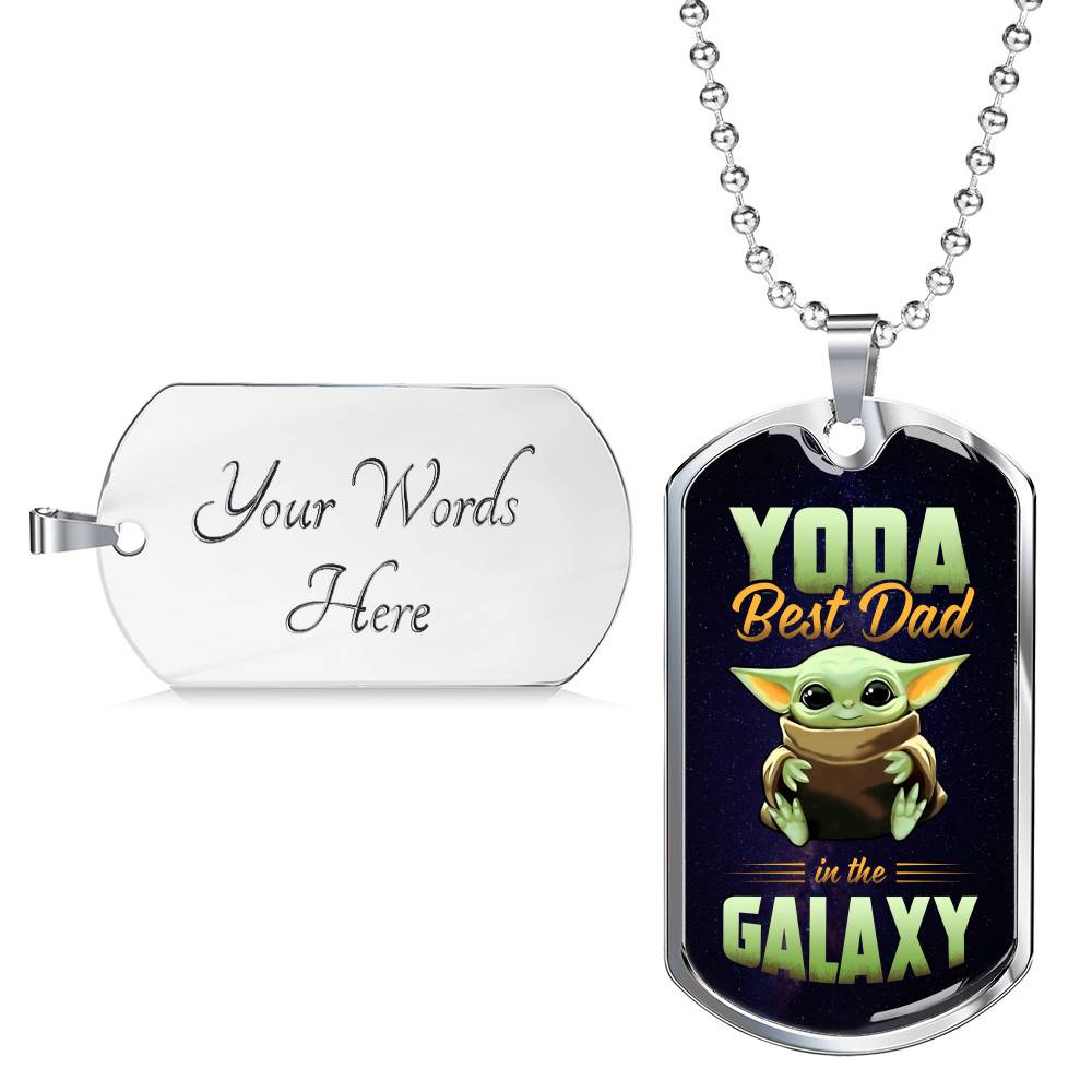Funny Green Baby Alien You Da Best Dad in the Galaxy Father's Day Dog Tag Pendant Necklace